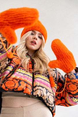 Futrzane rękawiczki  w kolorze pomarańczowym