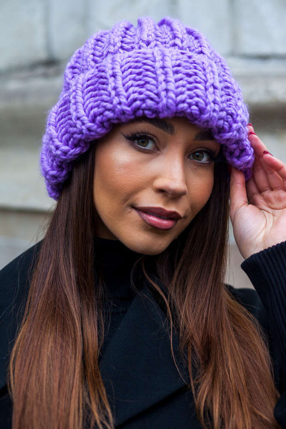 Lawendowa ręcznie robiona czapka wełniana