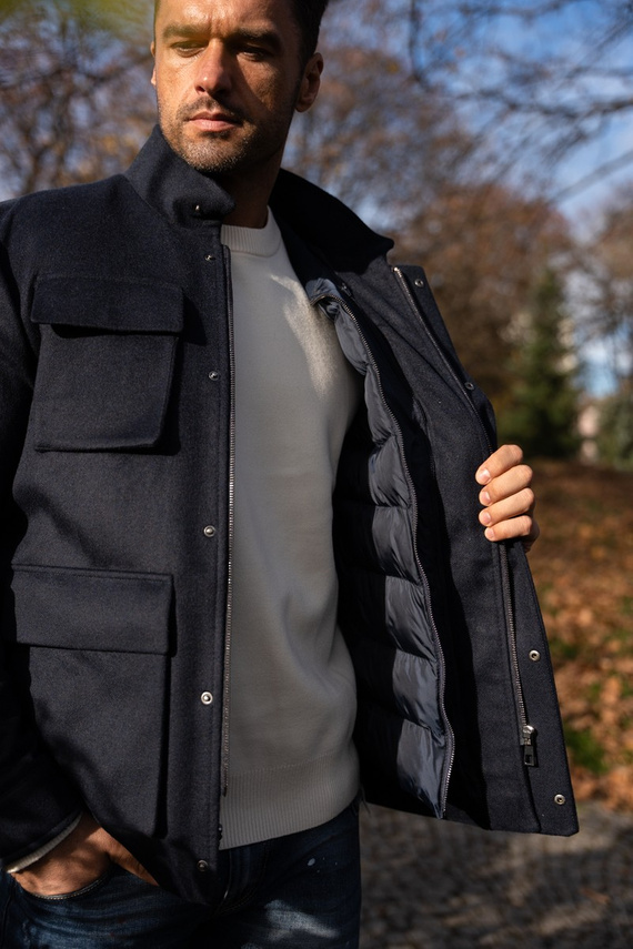 Granatowa kurta z kaszmiru z kamizelką 