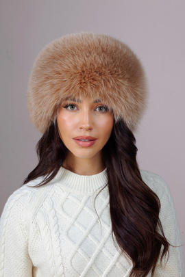 Brązowy toczek damski z naturalnego futra lisa