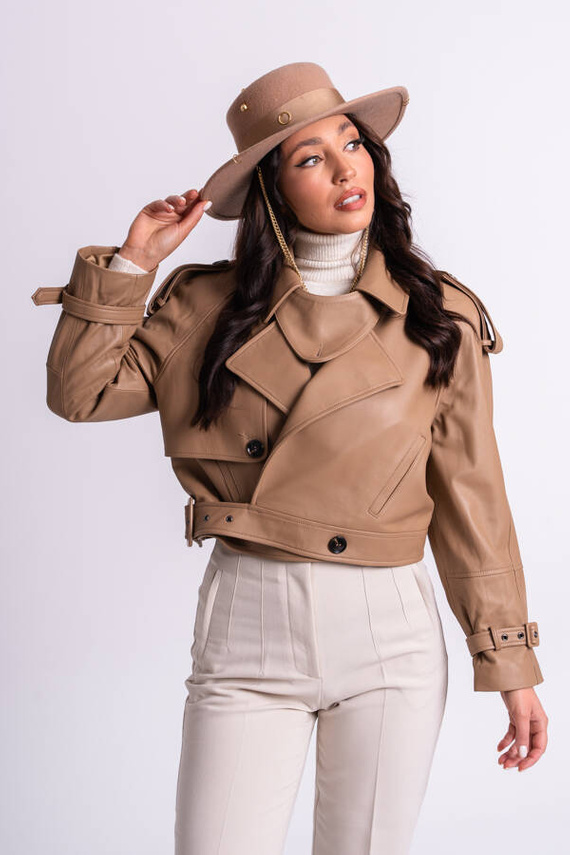 Kamelowa kurtka skórzana Irem