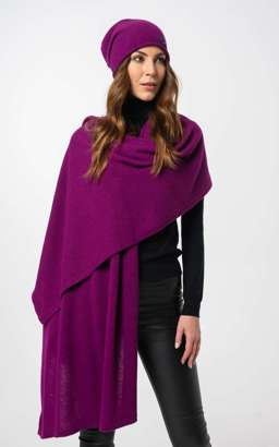 Fioletowy szeroki szal z wełny merino i kaszmiru