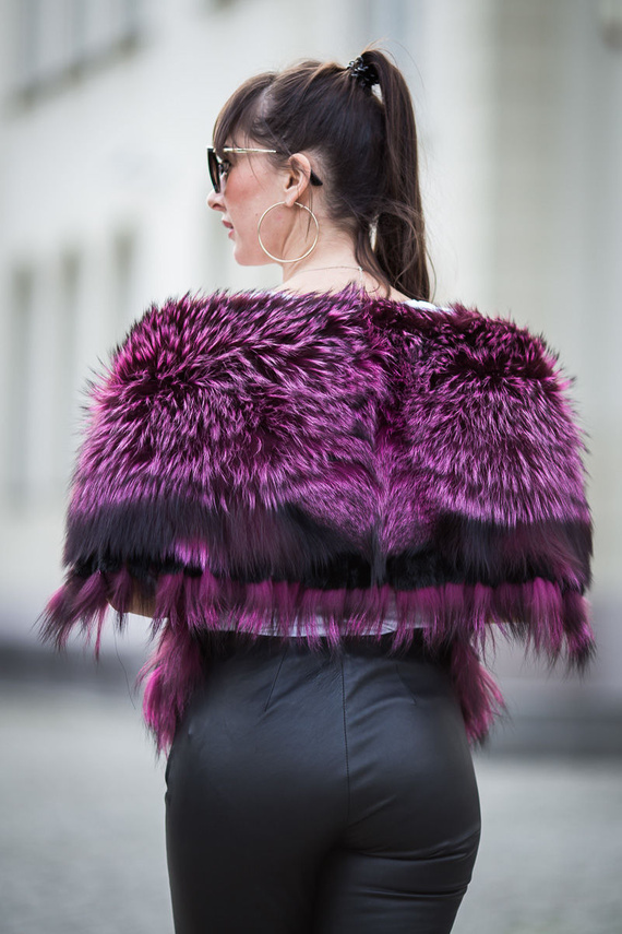 Etola z naturalnego futra lisa srebrnego - lila