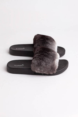 Klapki damskie z naturalnym futrem szynszyli