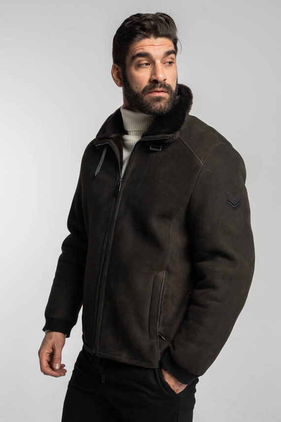 Khaki męski kożuch typu pilotka 