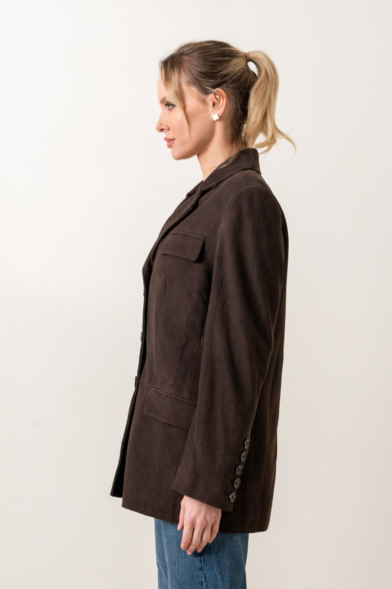 Brązowa marynarka ze skóry zamszowej