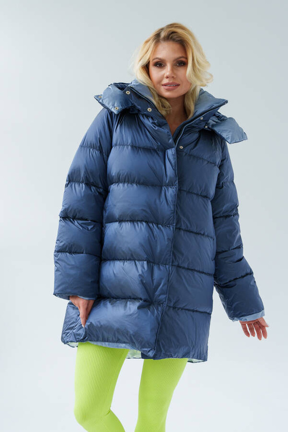 Granatowa kurtka Marcela marki Flo&Clo z futrzanym obszyciem