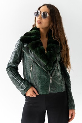 Ramoneska skórzana z pytona w kolorze głębokiej zieleni edycja limitowana