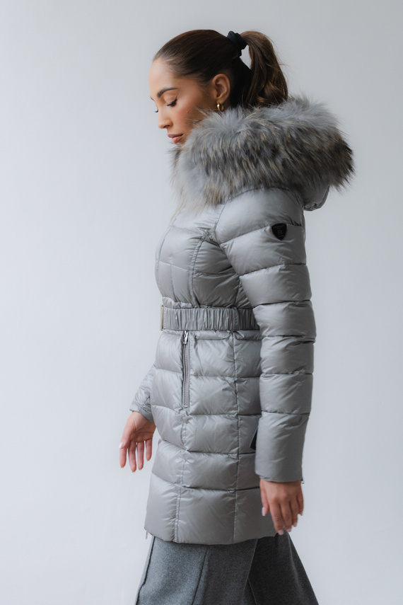 Kurtka puchowa Ammy z kapturem w kolorze szarym