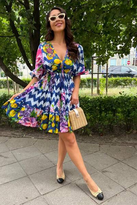 Sukienka Antica Santoria w kolorowy print z bawełny