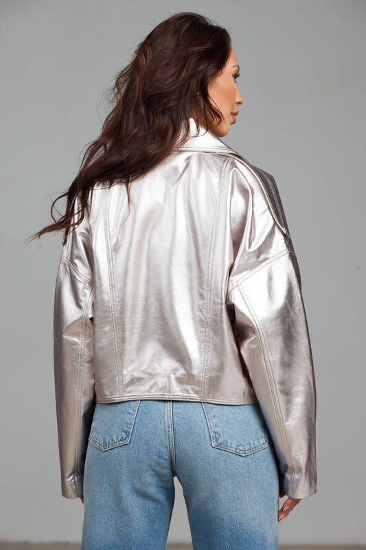 Srebrna skórzana ramoneska Amanda