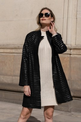 Damski płaszcz ze skóry naturalnej licowej i weluru