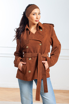 Jasno brązowy krótki płaszcz ze skóry zamszowej