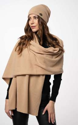 Beżowy szal z wełny merino i kaszmiru