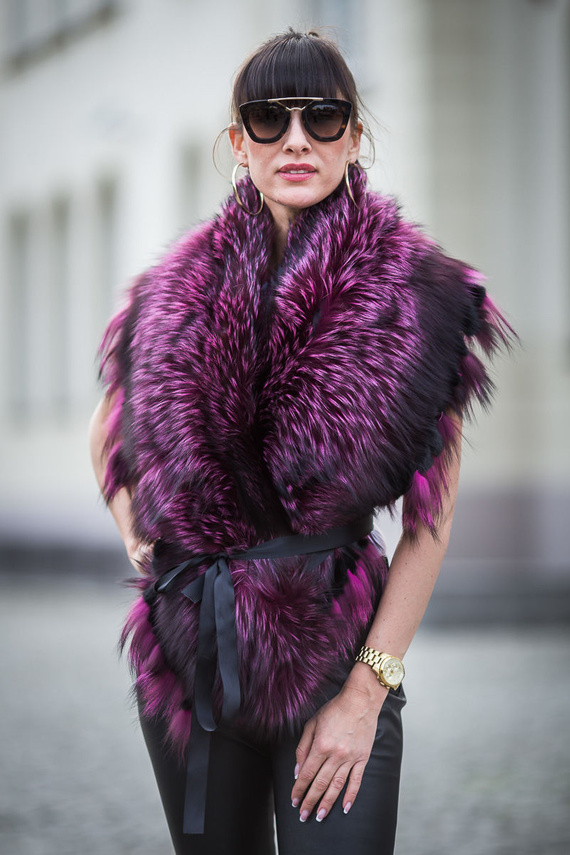 Etola z naturalnego futra lisa srebrnego - lila