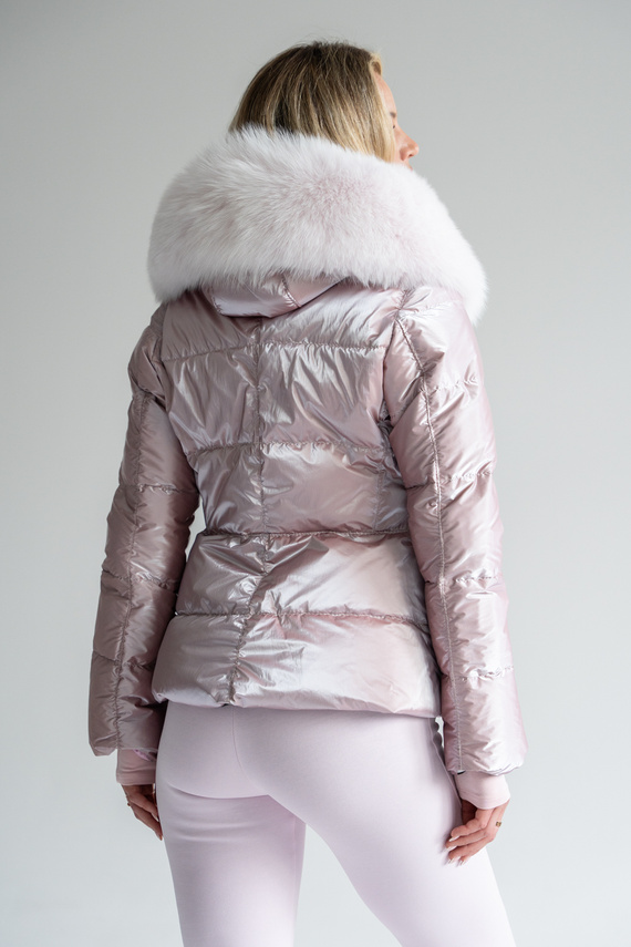 Ekskluzywna włoska kurtka puchowa marki Flo&Clo z futrzanym kapturem 