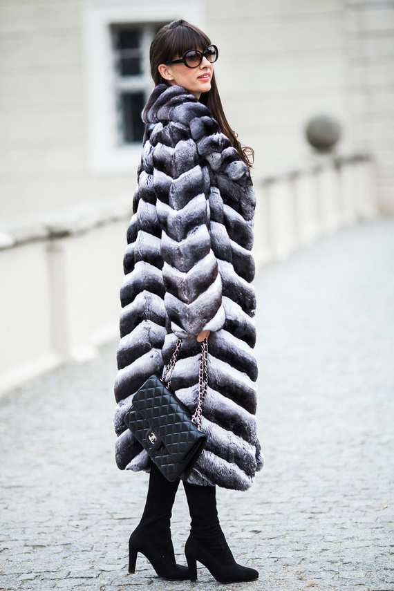 Długie futro z szynszyli naturalnych