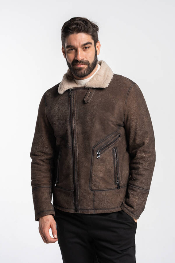 Brązowy kożuch męski pilotka 