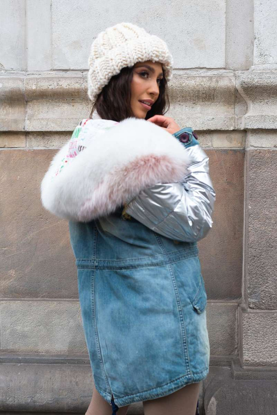 Parka damska obszyta naturalnym futrem lisa.