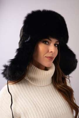 Czarna papacha z naturalnego futra lisa i norki