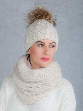 Czapka wełniana z pomponem z jenota i komin