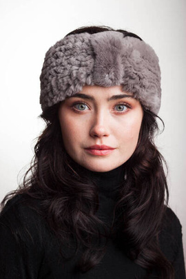 Taupe futrzana opaska z naturalnego futra szynszylorexa