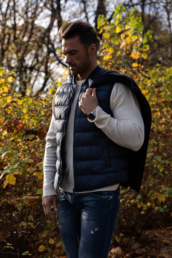 Granatowa kurta z kaszmiru z kamizelką 