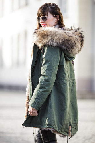 Parka damska z futrem naturalnym z rysia kanadyjskiego.
