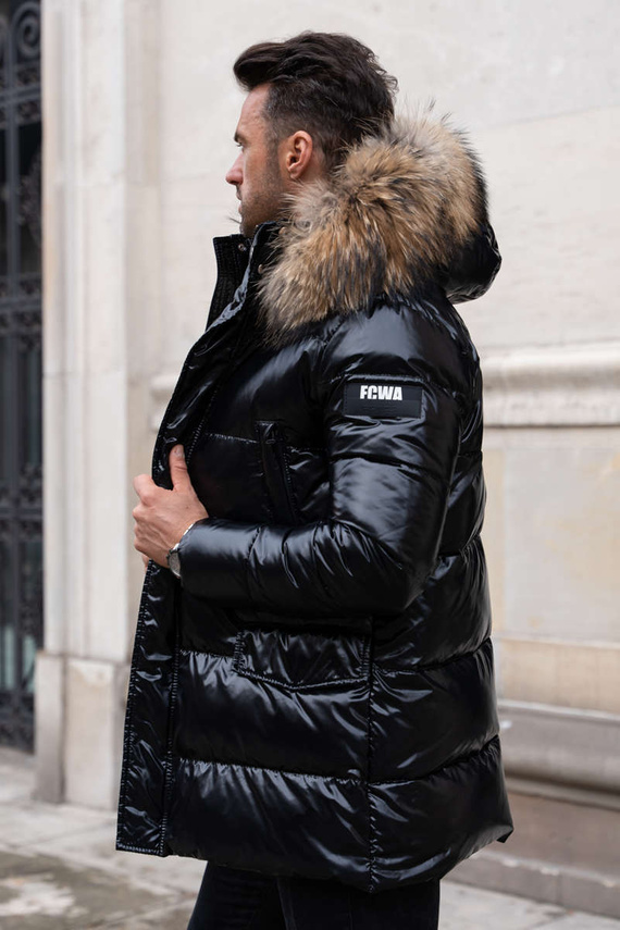 Czarna puchowa kurtka Paquito z futrzanym obszyciem 