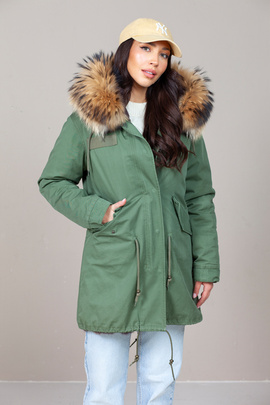 Kurtka parka w kolorze khaki obszyta naturalnym futrem królika