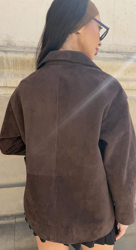 Brązowy żakiet Jolie ze skóry zamszowej
