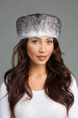 Biało-czarny toczek z naturalnego futra norki