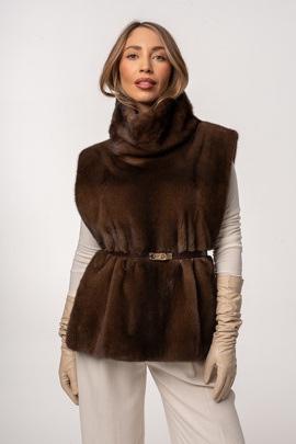 Futrzany golf z naturalnej norki w kolorze brązowym