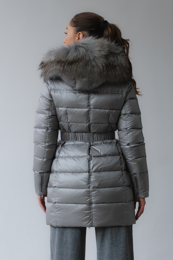 Kurtka puchowa Ammy z kapturem w kolorze szarym