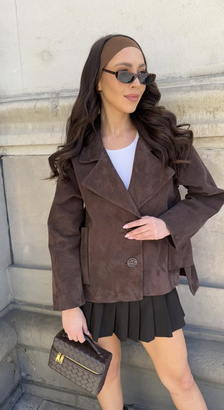 Brązowy żakiet Jolie ze skóry zamszowej