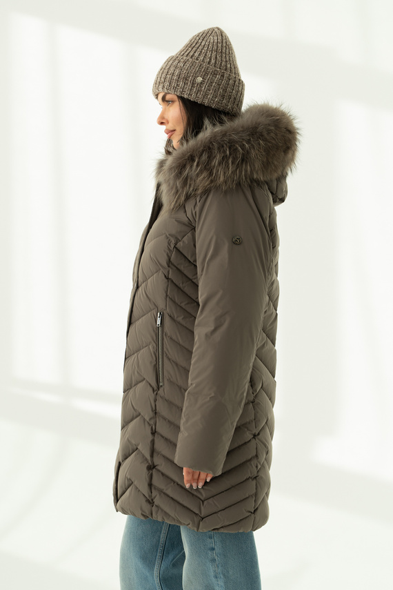 Kurtka puchowa Hera z kapturem w kolorze taupe