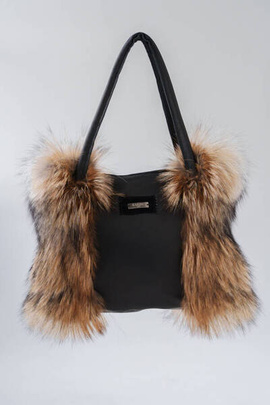 Brązowo czarna torebka z naturalnego futra  jenota