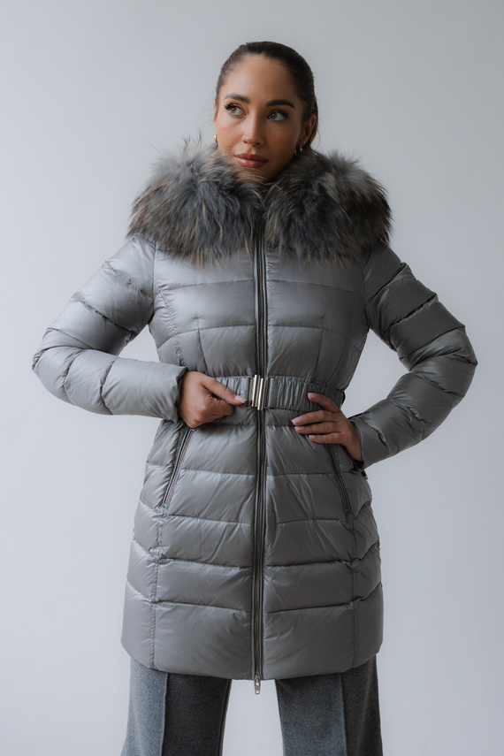 Kurtka puchowa Ammy z kapturem w kolorze szarym