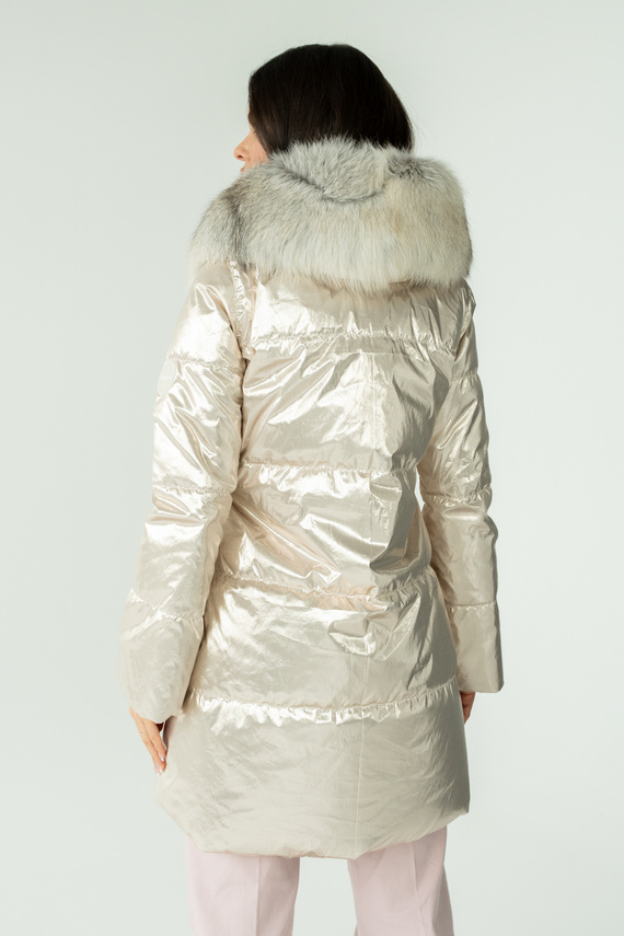 Ekskluzywna włoska kurtka puchowa marki Flo&Clo z kapturem i futrzanym wykończeniem