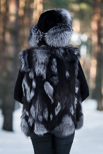 Futrzana kamizelka z naturalnego futra lisa srebrnego