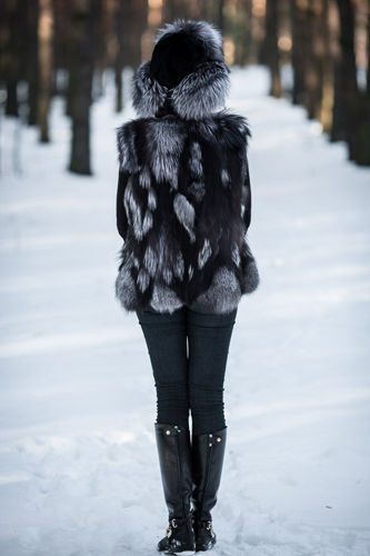 Futrzana kamizelka z naturalnego futra lisa srebrnego