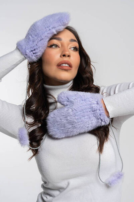 Lawendowe futrzane rękawiczki z norki