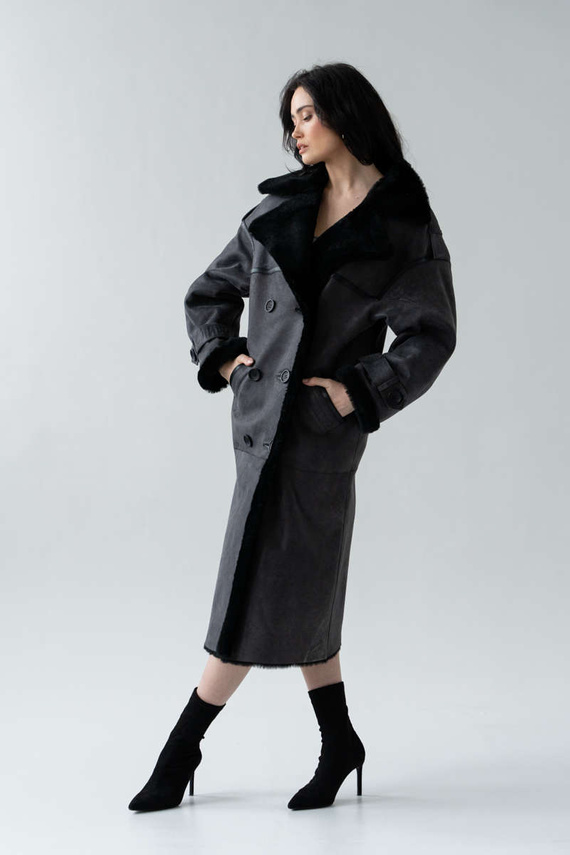 Szary oversizowy kożuch Paris w stylu vintage