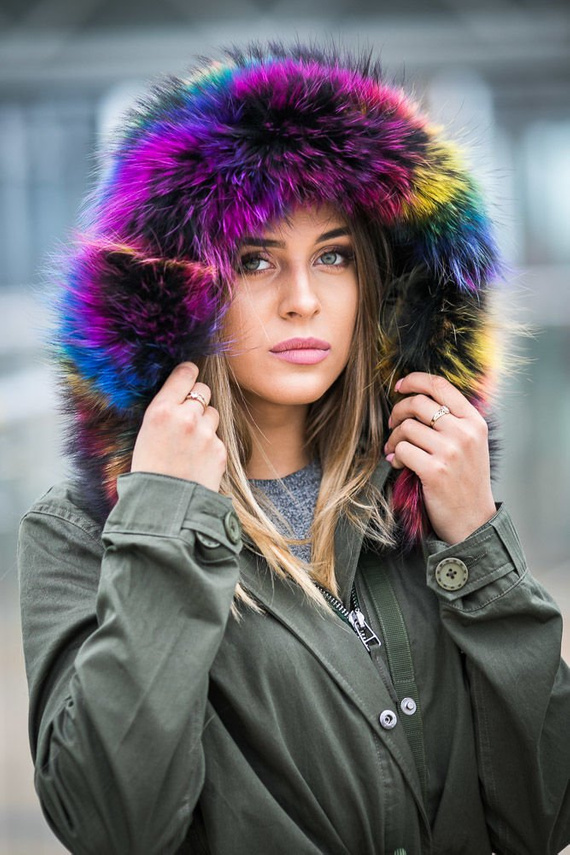 Obszycie na kaptur z naturalnego futra z jenota  