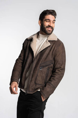 Brązowy kożuch męski pilotka