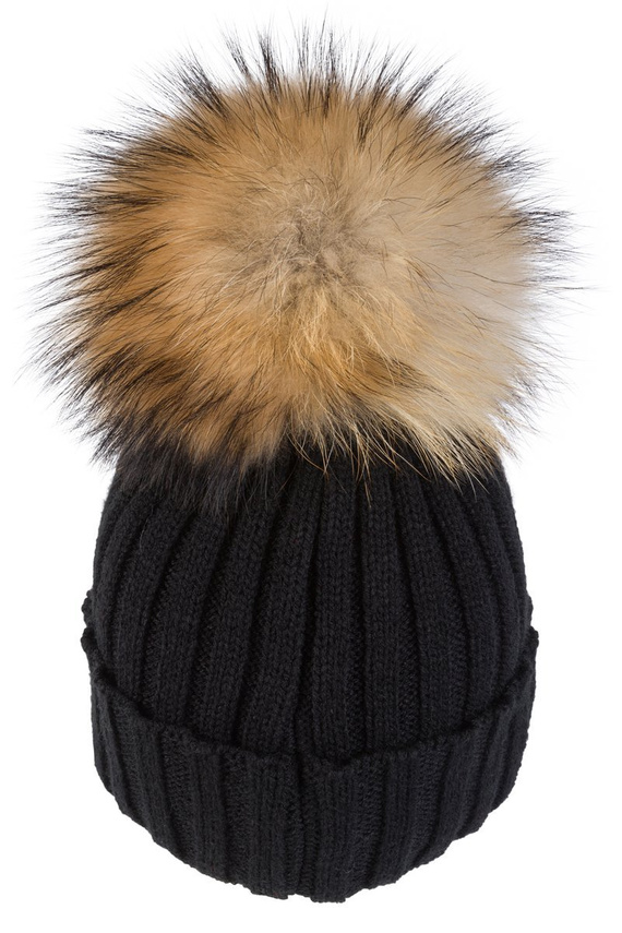Czarna czapka damska z pomponem z jenota 