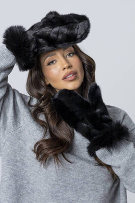 Futrzane rękawiczki z futra norki w kolorze czarnym