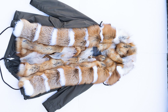 Parka damska obszyta naturalnym futrem lisa płomienistego