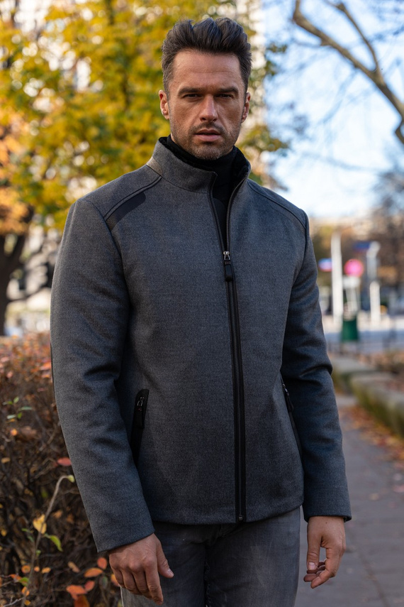 Szara kaszmirowa kurtka ocieplana kożuchem