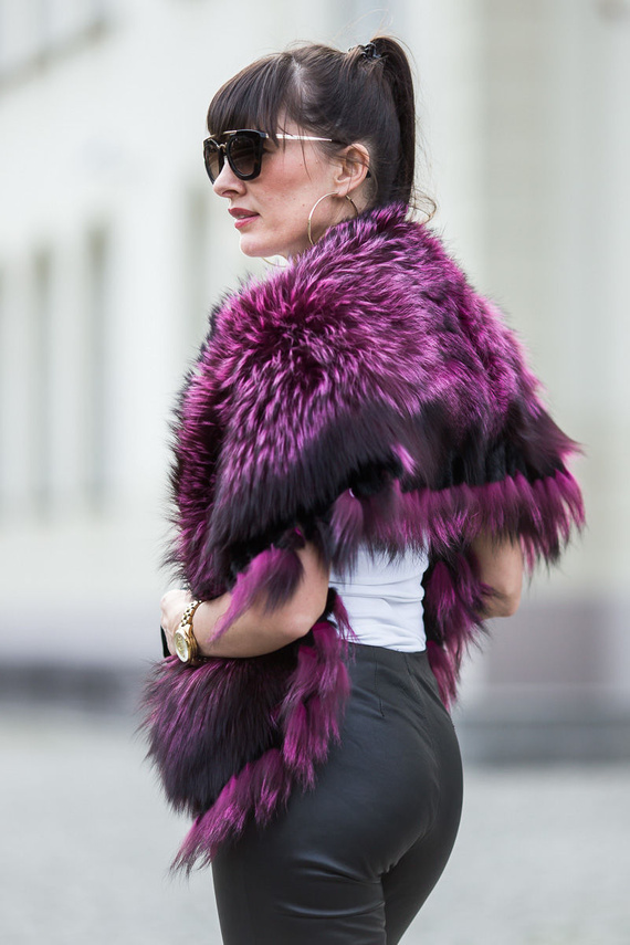 Etola z naturalnego futra lisa srebrnego - lila